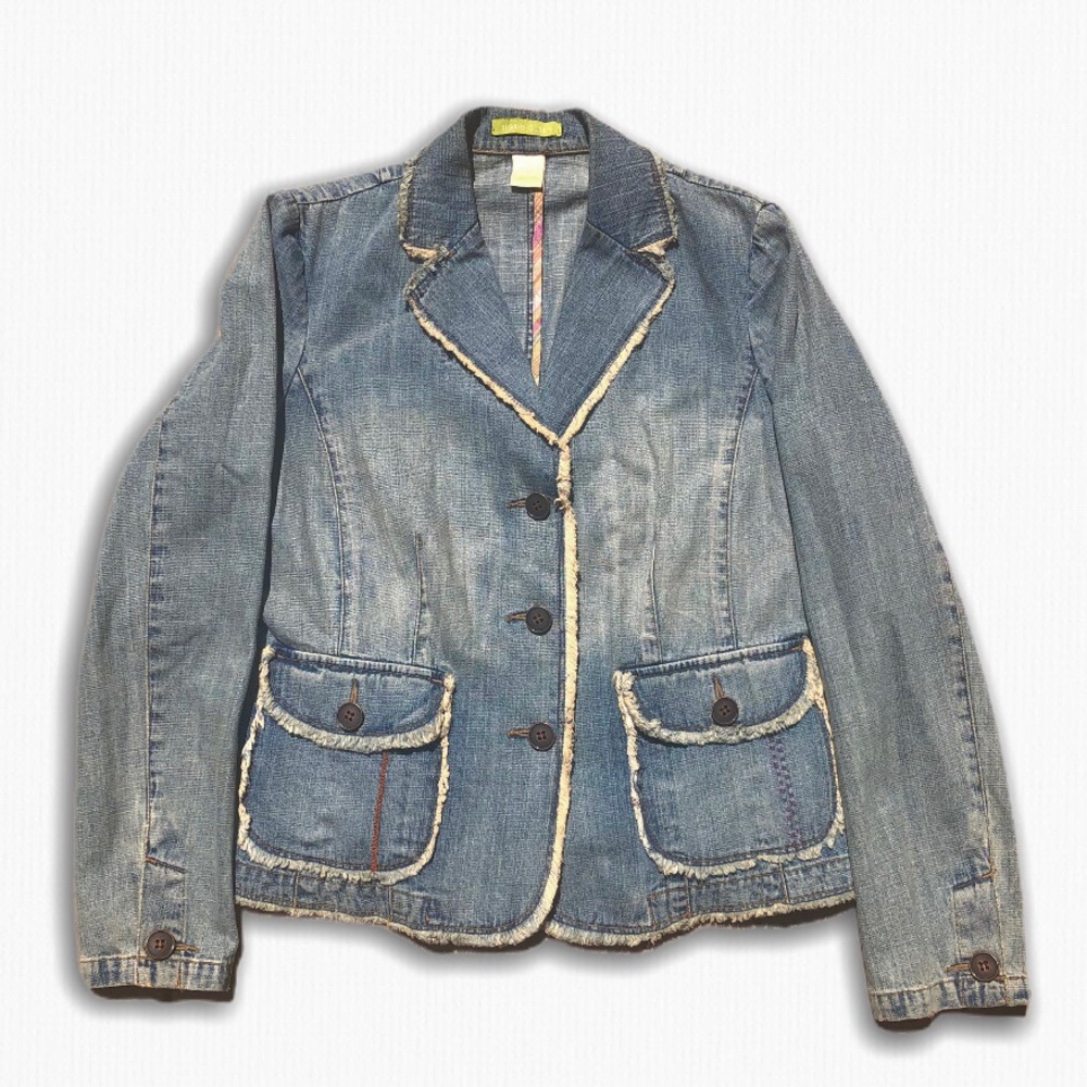 Sigrid Olsen Blue Jean Jacket with Cream Trim